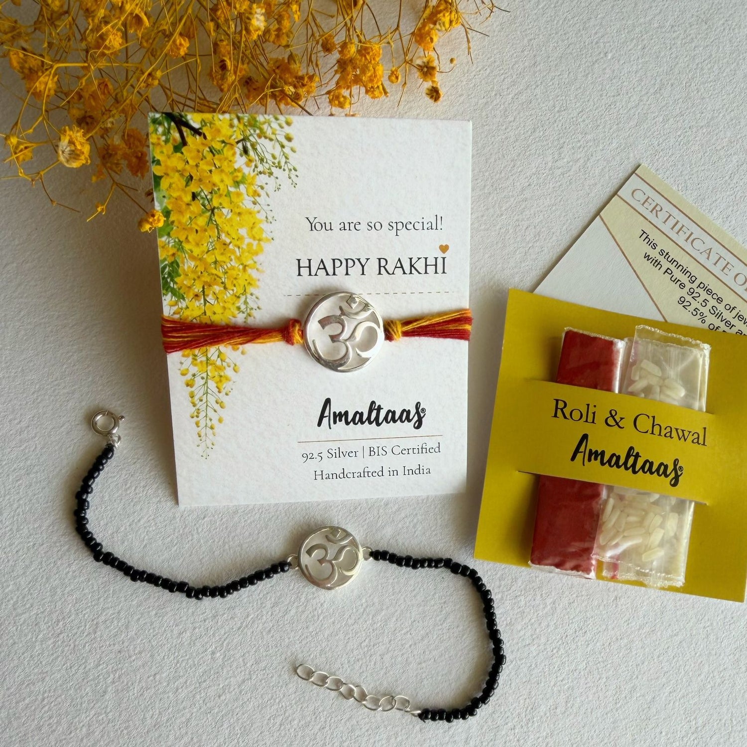 COMBO RAKHI - OM 92.5 Silver Rakhi for Bhai & Bhabhi