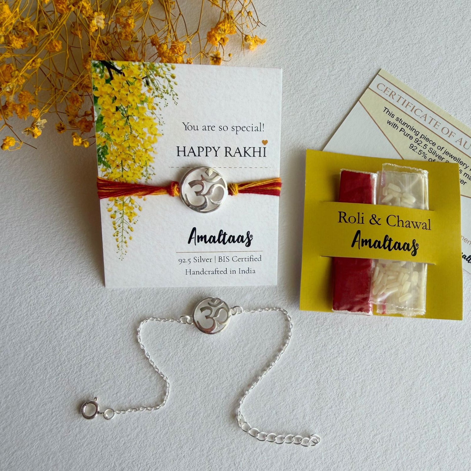 COMBO RAKHI - OM 92.5 Silver Rakhi for Bhai & Bhabhi