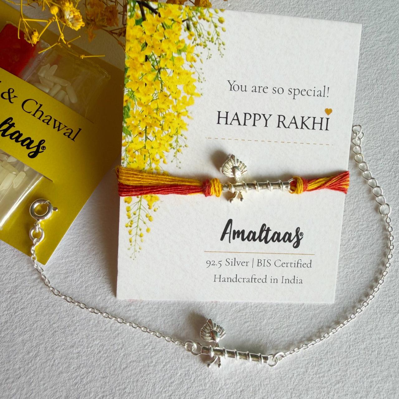 COMBO RAKHI - Thakur ji Bansuri 92.5 Silver Rakhi for Bhai & Bhabhi