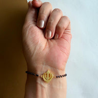 Women Khanda 22k Gold-plated Brass Bracelet with Black Onyx