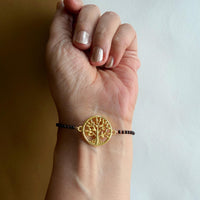 Women Tree of Life 22k Gold-plated Brass Bracelet with Black Onyx
