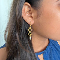 Infinity Love Pearl Drop Earrings in 22k gold-plated brass with a pearl drop, Amaltaas