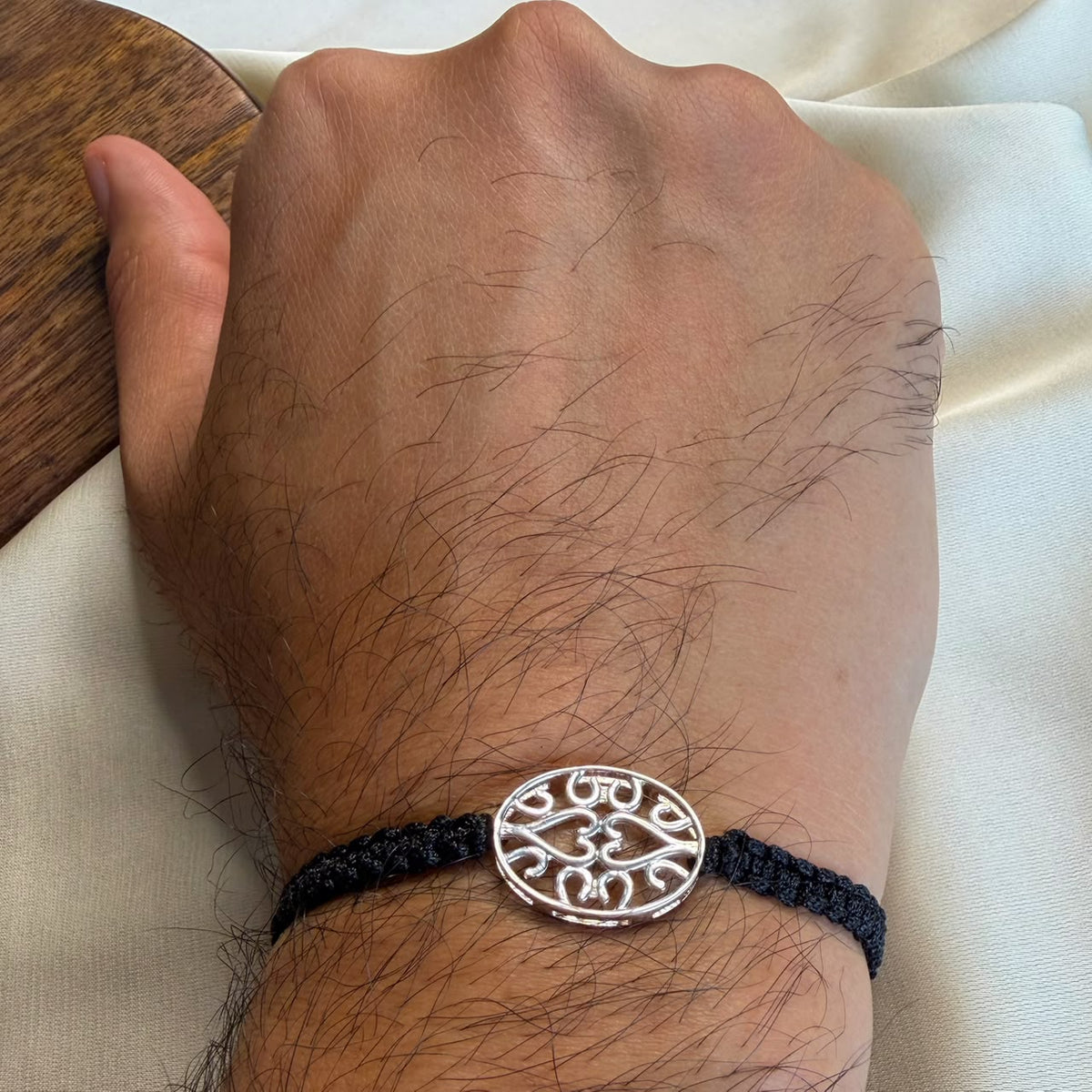 EvilEye Heartline unisex silver nazar bracelet worn, Amaltaas
