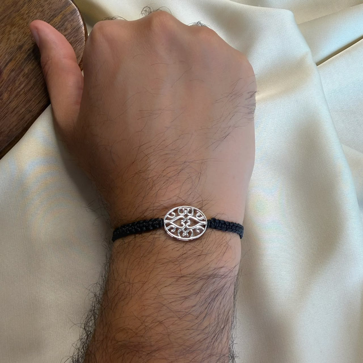 EvilEye Heartline 92.5 silver bracelet on black thread, Amaltaas