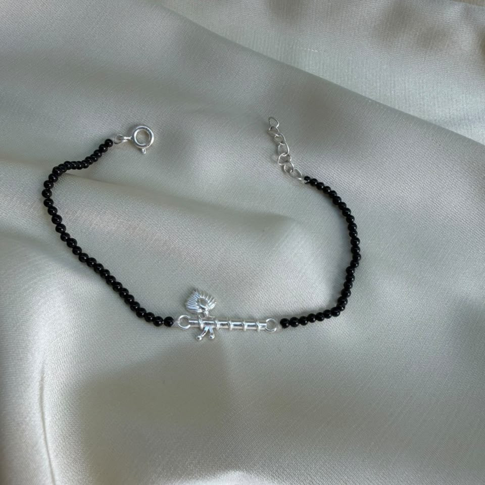 Women - Thakur Ji Bansuri 92.5 Silver Bracelet with Black Onyx Beads