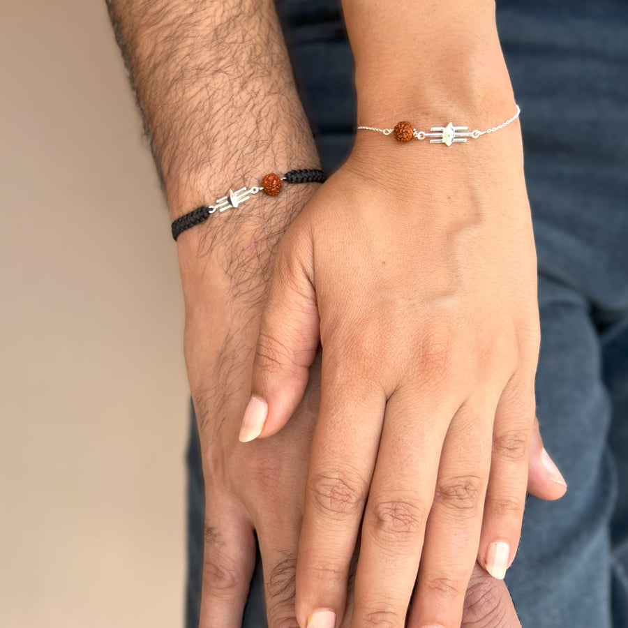 COUPLE - Third Eye with Rudhraksh 92.5 Silver Bracelets