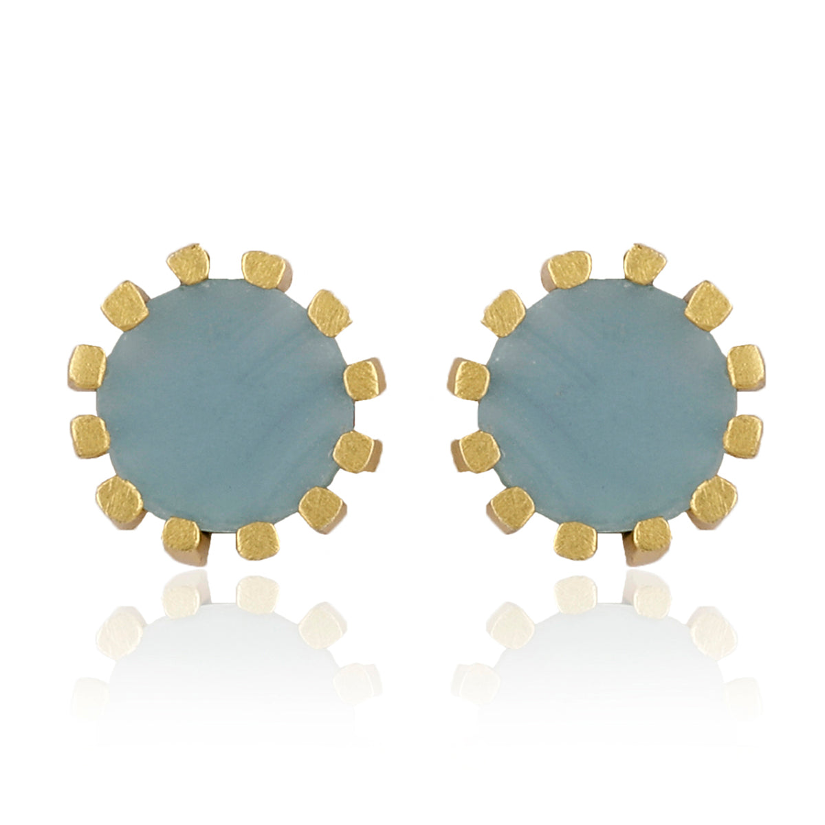 Moon Stud Earring - Aqua Chalcedony