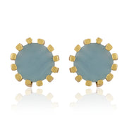 Moon Stud Earring - Aqua Chalcedony