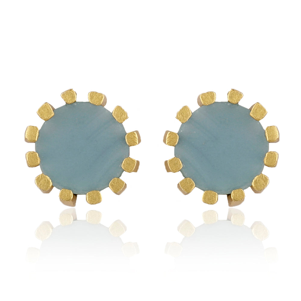 Moon Stud Earring - Aqua Chalcedony