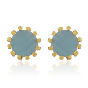 Moon Stud Earring - Aqua Chalcedony