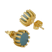 Moon Stud Earring - Aqua Chalcedony