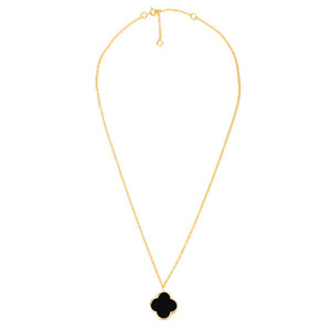 Silver 4 Leaf Necklace - Black Onyx