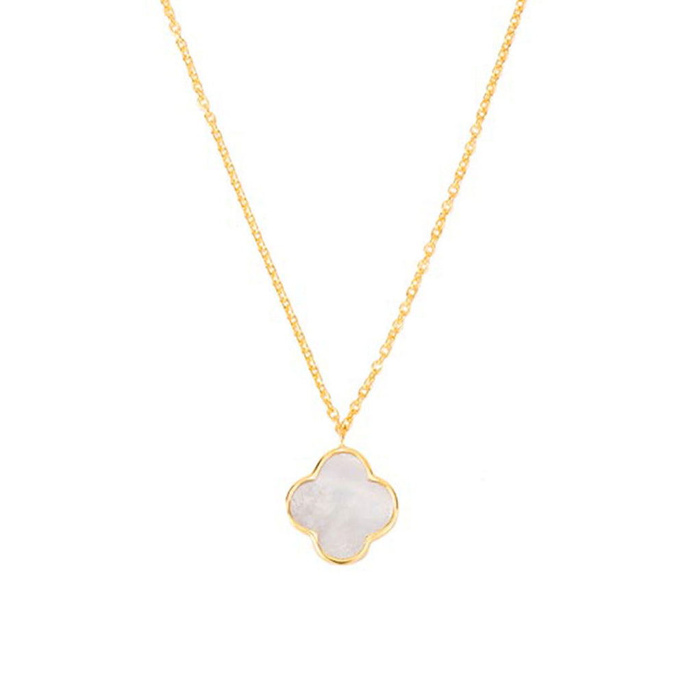 Silver 4 Leaf Necklace - Mother of Pearl