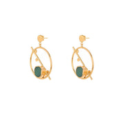 Musical Note Dot Hoop - Green Aqua Chalcedony