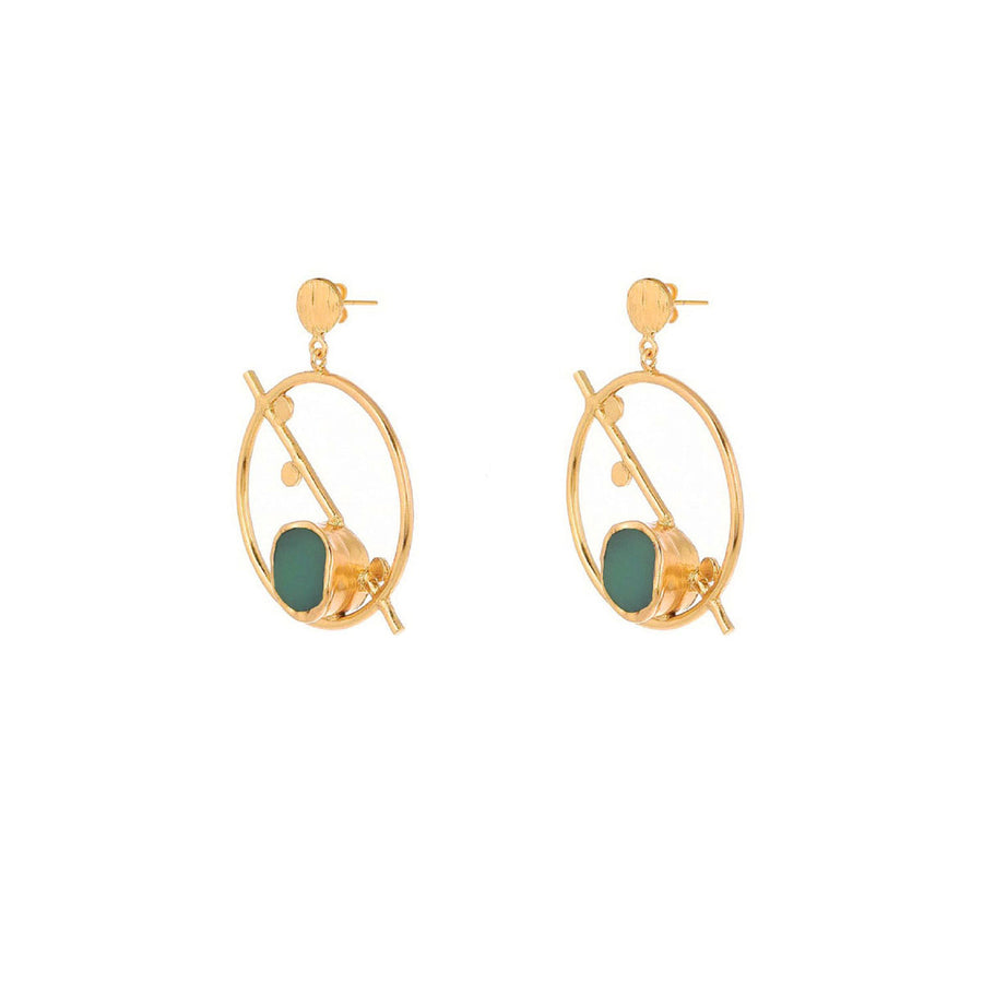 Musical Note Dot Hoop - Green Aqua Chalcedony