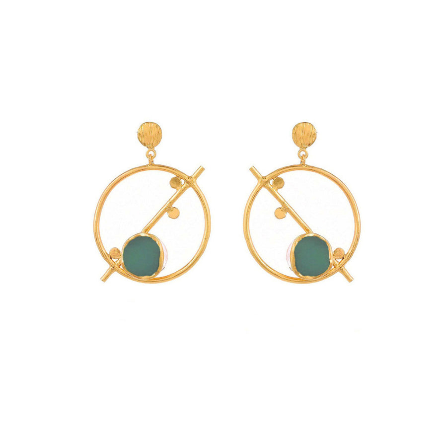 Musical Note Dot Hoop - Green Aqua Chalcedony