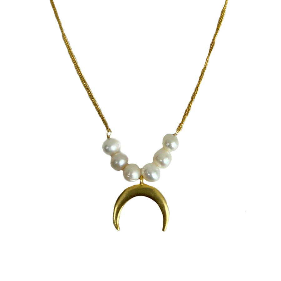 Big Moon Charm & Pearl Necklace