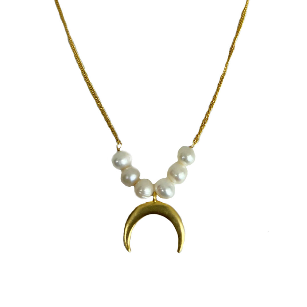 
            
                Load image into Gallery viewer, Big Moon Charm &amp;amp; Pearl Necklace
            
        
