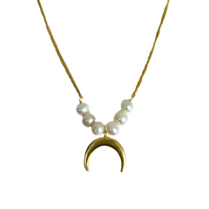 
            
                Load image into Gallery viewer, Big Moon Charm &amp;amp; Pearl Necklace
            
        