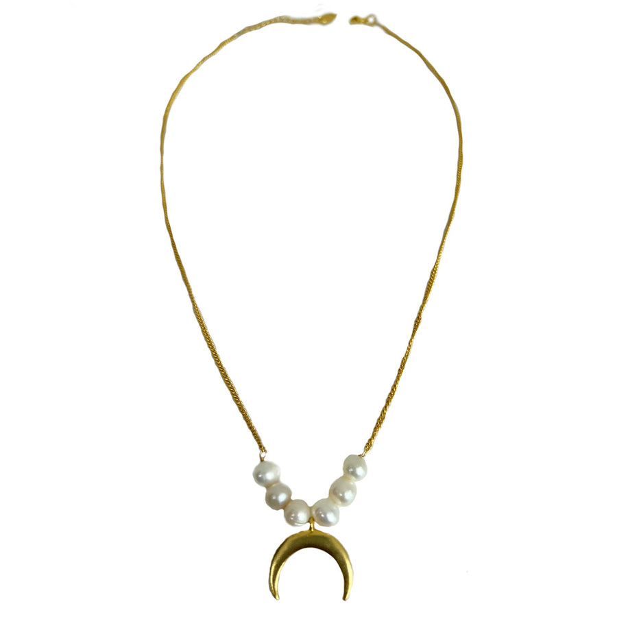 Big Moon Charm & Pearl Necklace