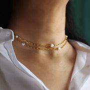 ZigZag Pearl LinkChain Multi Necklace