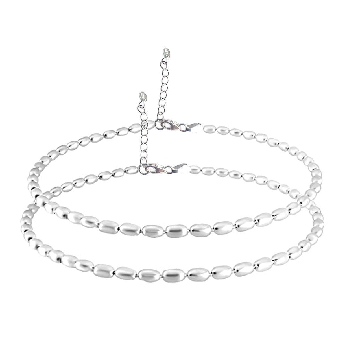 92.5 Silver Oval Chain Anklet (PAIR)