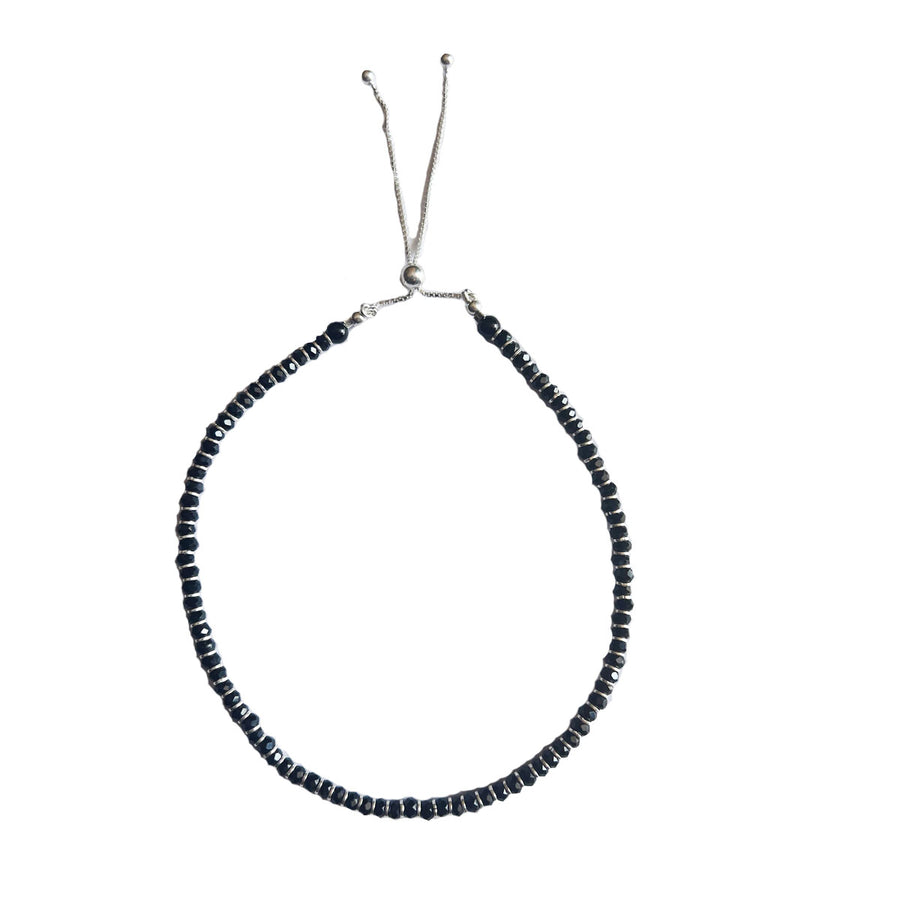 ANKLET - 92.5 Silver Black-Onyx Bead Anklet with Pull Closure (SINGLE)
