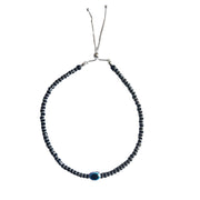 ANKLET- 92.5 Silver EvilEye Black-Onyx Bead Anklet with Pull Closure (SINGLE)
