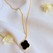 Silver 4 Leaf Necklace - Black Onyx