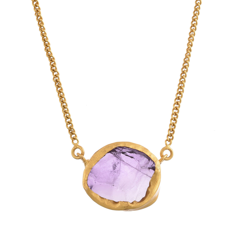 Stone and Chain Necklace - Amethyst