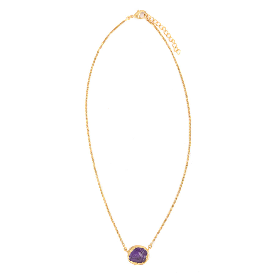 Stone and Chain Necklace - Amethyst