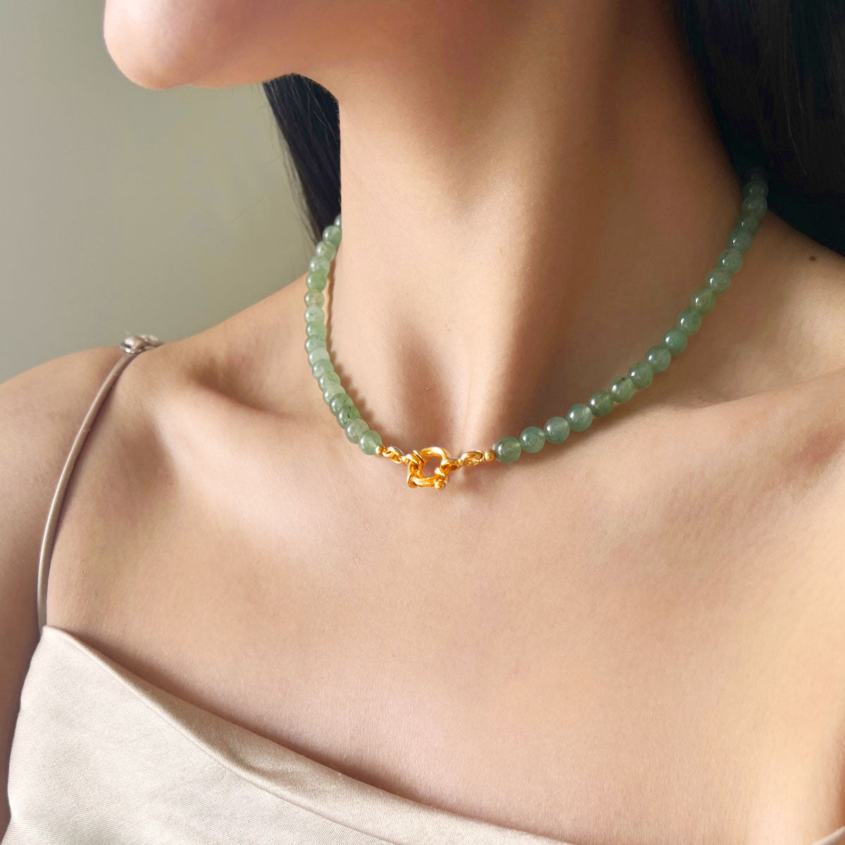 Pastel Jade Green Beaded Necklace