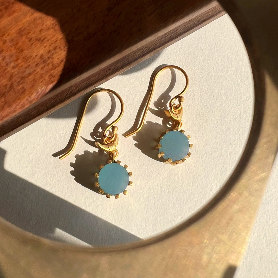 Moon Hook Earring - Aqua Chalcedony