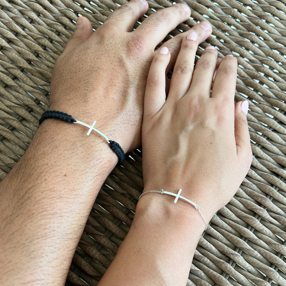 
            
                Load image into Gallery viewer, COUPLE Blessed Hands - 92.5 Silver Cross Bracelets
            
        