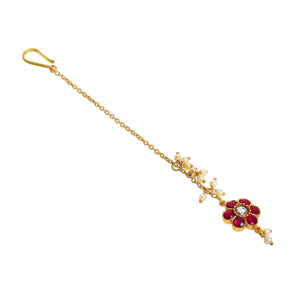Red Gulab Polki Pearl Maangtika