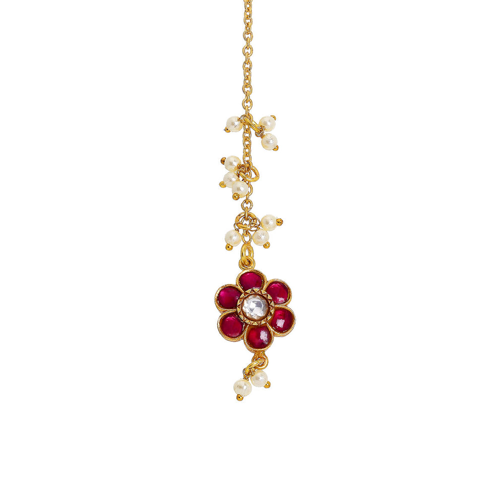 Red Gulab Polki Pearl Maangtika