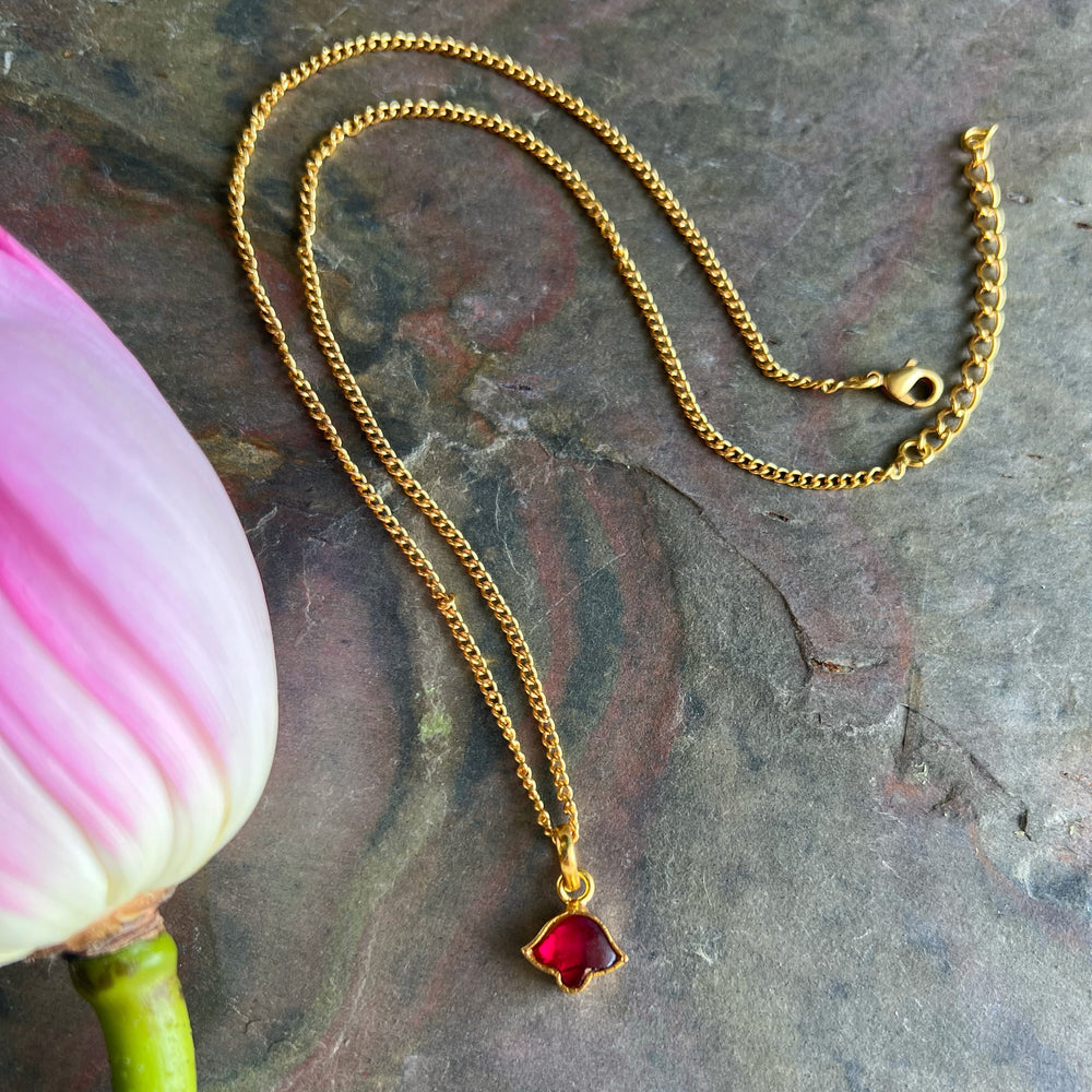 Red Polki Lotus Necklace