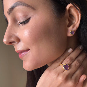 Value Pack- Amethyst Petal Stud Earring & Amethyst Petal Ring