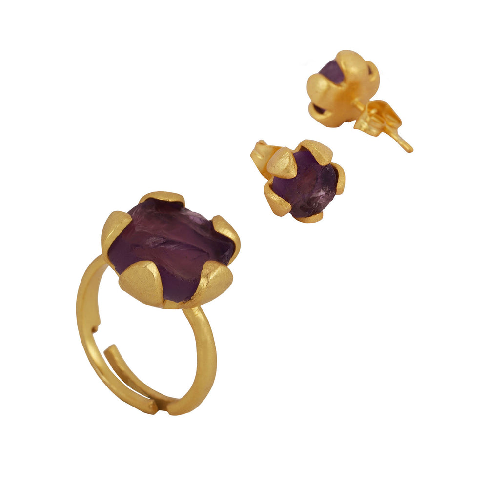 Value Pack- Amethyst Petal Stud Earring & Amethyst Petal Ring