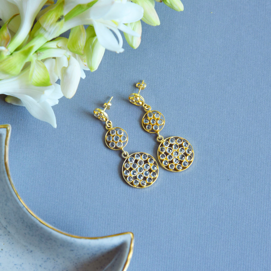92.5 Silver Round Starry Earrings (with 18K Gold-plating)